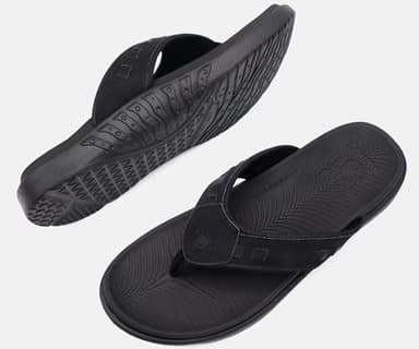 KuaiLu Mens Leather Sport Flip Flops Comfort Orthotic Thong Sandals with Plantar Fasciitis Arch Support for Outdoor Summer - Image 5