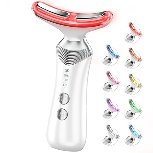 Dopsikn 9-in-1 Red-Light-Therapy-for-Face-and-Neck, Portable Facial Massager Tool with Adjustable Vibration & Thermals for Wrinkles, Double Chin, White - Image 1