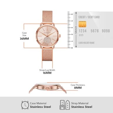 Michael Kors Portia Three-Hand Rose Gold-Tone Stainless Steel Mesh Women's Watch (Model: MK3845) - Image 6