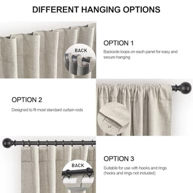 FLORECORD 100% Blackout Linen Curtains 52 Inch Wide x 90 Inch Long 2 Panels Set Thermal Insulated Textured Black Out Darkening Drapes for Bedroom Living Room Hook Belt/Back Tab/Rod Pocket, Beige - Image 3