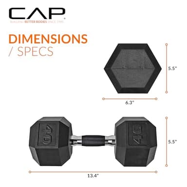 CAP Barbell Coated Dumbbell Weights with Padded Grip, Single, 40 LBS - Image 4