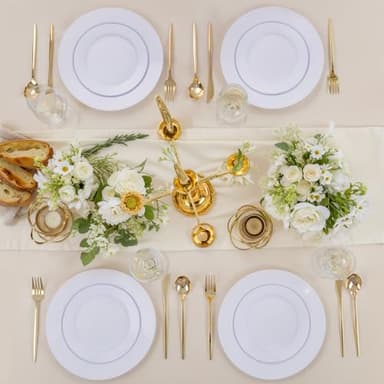 KIRE 120PCS White Plastic Plates - Heavy Duty White Disposable Plates for Party/Wedding - Include 60Pieces 10.25inch White Dinner Plates - 60Pieces 7.5inch White Dessert/Salad Plates - Image 6