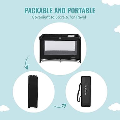 Dream On Me Nest Portable Playard in Black with Carrybag an Shoulder Strap, Lightweight, Packable and Easy Setup Baby Playard, Breathable Mesh Sides and Soft Fabric - Comes with a Removable Padded Mat - Image 6