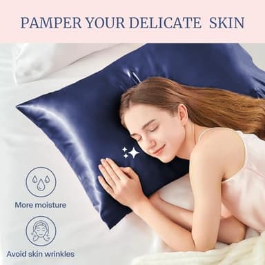 BEDELITE Satin Pillowcase for Hair and Skin, Super Soft and Cooling Similar to Silk Pillow Cases 2 Pack with Envelope Closure, Gift for Women Men(13"x18" Toddler Size, Navy) - Image 3