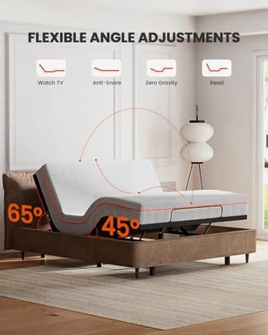 Amada Queen Adjustable Bed Frame with Massage, Head & Foot Incline, Wireless Remote, 4 Built-in USB Ports, LED Night Light, 4 Height-Adjustable Legs, Electric Bed Base, 01B-Q1 - Image 2