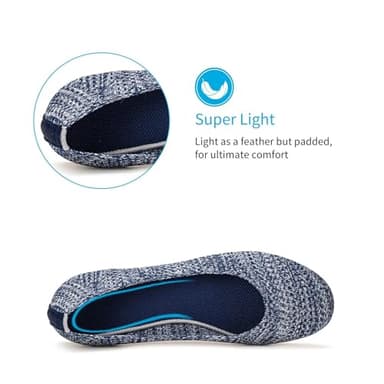 Frank Mully Women’s Knit Ballet Flat Round Toe Slip On Flats Shoes Classic Low Wedge Ballerina Walking Flats Shoes, Blue Print, 8.5 - Image 3