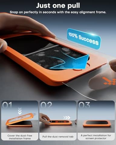 OMOTON Privacy Screen Protector for iPhone 17 Pro Max [Auto-Dust Removal], Tempered Glass with 9H+ Hardness & 12FT Military Grade Shatterproof, 100% Anti-Spy, Full Coverage Protection, 2 Pack - Image 2