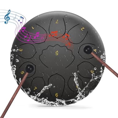 Rain Drum for Outside Garden, 8 Inches 11 Notes Steel Tongue Drum, Outside Garden Rain Chime, Chakra Drum for Rain (Black) - Image 1