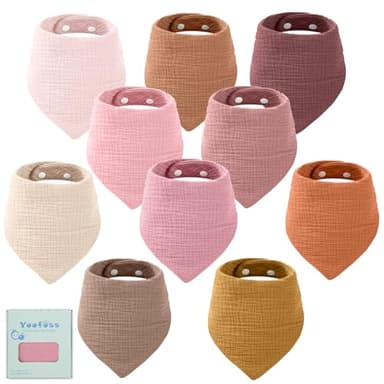 Yoofoss Muslin Baby Bibs 10 Pack 100% Organic Cotton 6-Layer Soft Absorbent Drool Bandana Baby Bibs for Drooling and Teething for Boys and Girls, Gradient Pink - Image 1