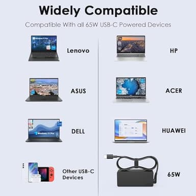 Ruilezyo 65W USB C Laptop Charger Compatible with Lenovo Thinkpad Chromebook Yoga Laptop and More USB Type C Power Cord - Image 5