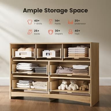 Amada Modern 7 Drawer Dresser, Fluted Wood Chest of Drawers with Rounded Corners, Pre-Installed Drawer Slides, Dresser TV Stand and Storage Organizer for Bedroom or Hallway in Natural Oak - Image 3