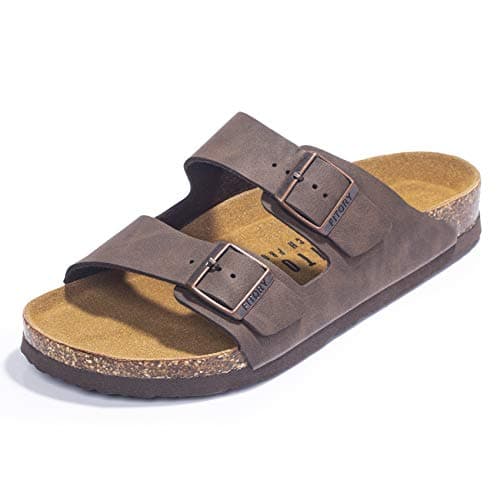 FITORY Mens Sandals, Arch Support Slides with Adjustable Buckle Straps and Cork Footbed Brown Size 10 - Image 1