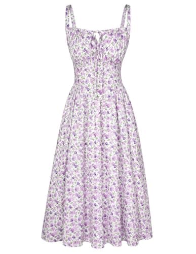 Scarlet Darkness Summer Corset Dress for Women Ruched Bust Floral Dresses Green Purple Floral XXL - Image 1