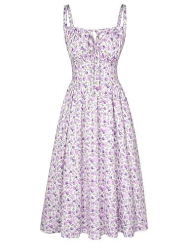 Scarlet Darkness Summer Corset Dress for Women Ruched Bust Floral Dresses Green Purple Floral XXL - Image 1