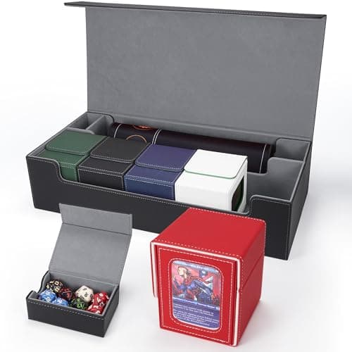 AFIING MTG Deck Box 6 In1 with MTG Playma,Premium Card Storage Box with 5 Pcs MTG Deck Box Holds 2400+ Trading Cards, Large TCG Card Deck Case for Magic Yugioh Sports Cards (Black&Grye) - Image 1