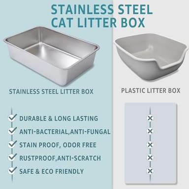 EGMEHOAD Stainless Steel Litter Box -6in High Sided,XL Metal Cat Litter Box for Big Cats Easy to Clean, Cat LitterBox Metal Pet Toilet for Adult Big Cats,Non Stick, No Smell,23.6"x15.8"x6" - Image 6