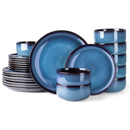 LERATIO Ceramic Dinnerware Sets for 8,Stoneware Plates and Bowls Sets,Reactive Glaze Dishes Set,Highly Chip and Crack Resistant | Dishwasher & Microwave & Oven Safe Dishes set,Service for 8-Blue(24pc) - Image 1