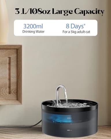 Cat Water Fountain for Cats Indoor: 108oz/3.2L GIOTOHUN Cat Fountain - Silent Pet Water Fountain for Drinking - Black Cat Drinking Founttain - Faucet Pet Fountain Contains 6 Filters + 3 Sponges - Image 3