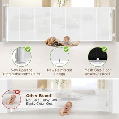 Upgraded 120 inch Retractable Baby Gates Extra Wide with Reinforced Strip Design to Prevent Crawling Through, 10 Foot Retractable Dog Gate, 34" Tall, Retractable Gate for Indoor/Outdoor - Image 2