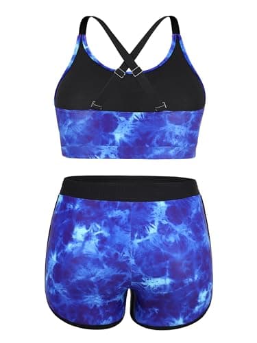 NIeyook Plus Size Swimsuit for Women 2024 Tummy Control Bathing Suit 3 Piece Athletic Tankini Swimsuits with Boyshorts Blue Tie Dye 20 Plus/4XL - Image 5