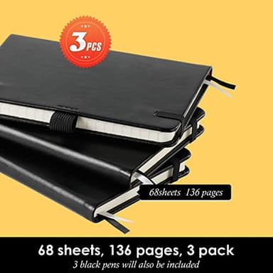 NIRMIRO (3 Pack) Pocket Notebook Journal, Hardcover Small Mini Notebooks with Pens for Work, 3.7" x 5.7" A6 Notebook College Ruled with 100Gsm Premium Thick Lined Paper, Black Leather - Image 4
