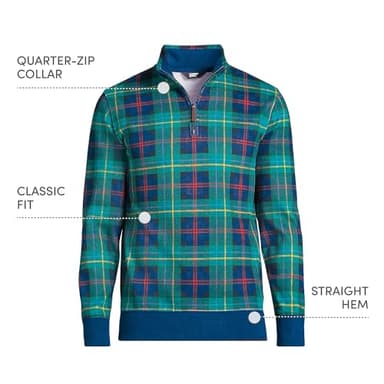 Lands' End Mens Bedford Rib Quarter Zip Sweater Green/Navy/Heritage Red Plaid Regular Medium - Image 4