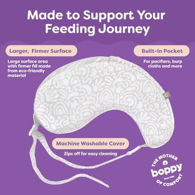 Boppy Uplift Nursing Pillow - Wedge Bottle & Breastfeeding Pillow to Reduce Spit-Up and Reflux Symptoms, with Body-Inclusive Opening and Belt, Baby Safety Alliance Verified - Cream Retro Squiggles - Image 5