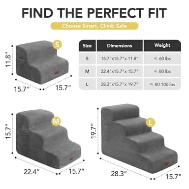 Deconovo Pet Stairs for Small & Elderly Dogs Cats 4-Step Dog Ramp Non-Slip Surface, Soft Washable Cover, Portable for Couch & Bed Use –Ideal for Senior Pets, Compact Storage Friendly, 19.7" H Ash Gray - Image 5