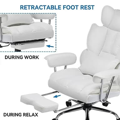 Efomao Big and Tall Office Chair 400lbs – High Back PU Leather Executive Chair with Lumbar Support, Footrest, Swivel Base, Padded Armrests, and Rolling Wheels for Home Office, White Computer Chair - Image 7
