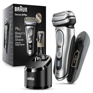 Braun Electric Razor for Men, Waterproof Foil Shaver, Series 9 Pro 9477cc, Wet & Dry Shave, with Portable Charging Case, ProLift Beard Trimmer, 5-in-1 Cleaning & Charging SmartCare Center, Silver - Image 1