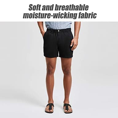 maamgic Men's Classic-fit 5.5" Cotton Casual Shorts Elastic Waistband with Multi-Pocket Daily Wear Walking Summer Outfit Black 38 - Image 2