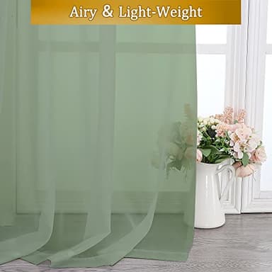 Aiyufeng Sage Green Curtains Sheer - Fresh Semi Sheer Window Covering, Light & Airy Privacy Sheer Panels for Bedroom Living Room Patio Glass Door, 40 inch Width x 54 inch Length, Set of 2 - Image 7