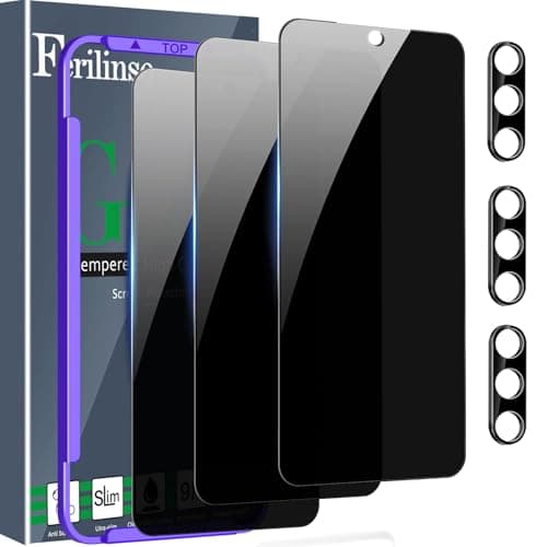 Ferilinso 3 Pack Privacy Screen Protector for Samsung Galaxy S25 with 3 Pack Tempered Glass Camera Lens Protector Phone Case Friendly Accessories Protector de Pantalla for Samsung S25 - Image 1