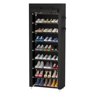 Calmootey 9 Tier Shoe Rack Organizer,Portable Shoe Shelf with Nonwoven Fabric Cover for Closet Hallway,Bedroom,Entryway,Black - Image 1