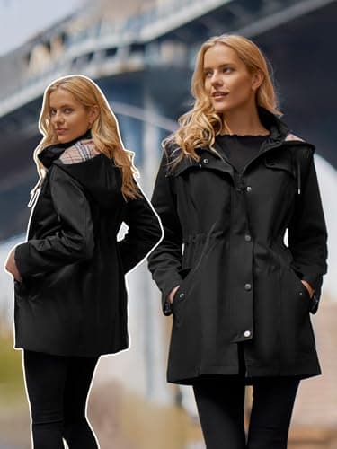 SaphiRose Women's Long Hooded Rain Jacket Outdoor Raincoat Windbreaker(Black,Small) - Image 4