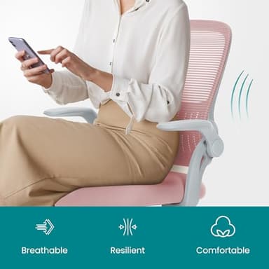 SMUG Computer Desk Chair - Ergonomic Mid-Back Mesh Rolling Swivel Task Chair with Wheels, Comfy Lumbar Support with Flip-up Arms, for Home, Gaming, Study, Student, Pink - Image 8