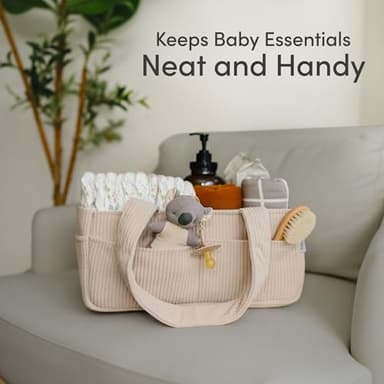 PUTSKA Baby Diaper Caddy Organizer for Changing Table – Stylish Nursery Storage Basket, Newborn Essentials, Baby Shower Gifts and Registry Must-Haves for Boy or Girl, Car Diaper Caddy, Corduroy Cream - Image 8