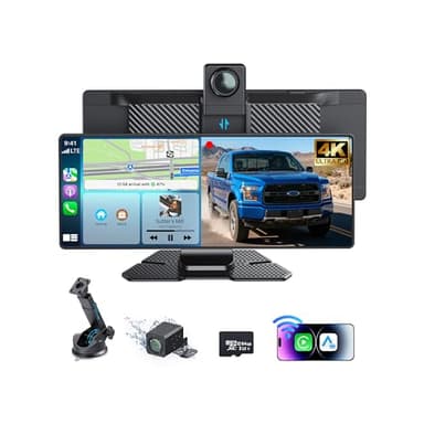 10.26" Portable Wireless Carplay Screen for Car, 4K HD Car Stereo Touch Screen with Apple CarPlay/Android Auto, 4K Dash Cam, 1080P Backup Camera, Mirror Link, Voice Control, Bluetooth, GPS, AUX/FM - Image 1