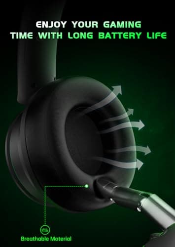 RYR Wireless Gaming Headset for Xbox Series X|S, Xbox One, PS5, PS4, Mac, Bluetooth 5.3, 3D Surround Sound, Rotatable Earmuffs, Gaming Headphones with Noise Canceling Microphones-Blackgreen - Image 7