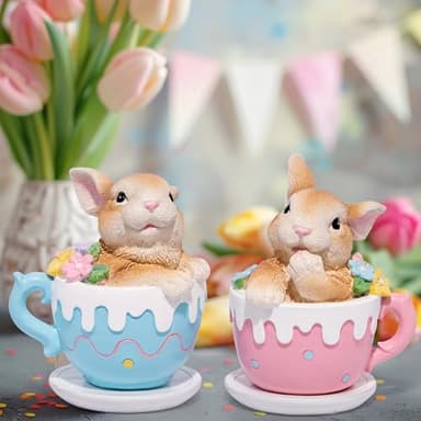 Hodao 2PCS Easter Bunny Cup Decoration Spring Rabbit Decor Figurines Tabletopper Decoration for Party Home Holiday Cute Bunny for Easter Day Gifts Home Holiday Celebrations (Brown) - Image 4