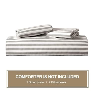 JELLYMONI 100% Natural Cotton 3pcs Striped Duvet Cover Sets,White Duvet Cover with Grey Stripes Pattern Printed Comforter Cover,with Zipper Closure & Corner Ties(Queen Size) - Image 8