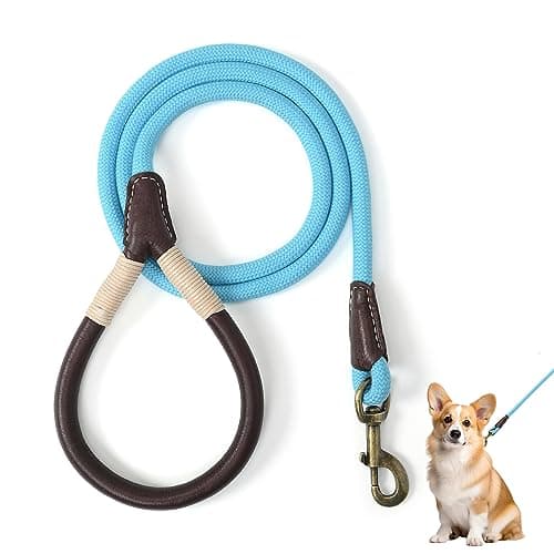 Mile High Life Dog Leash Heavy Duty Strong w Leather Handle Rope Leash for Small Medium Large Dogs, Diameter 1/2" (Blue, 60 Inches) - Image 1