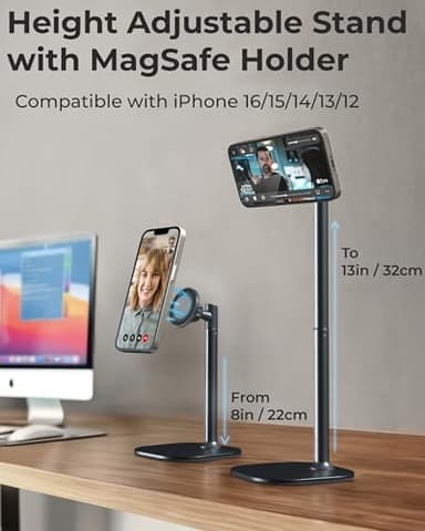 COOPER MagStand - Adjustable Magnetic iPhone Stand for Desk & Phone Holder for Video Recording, Compatible with MagSafe, Stand for iPhone 17 Pro Max, 16/15/14/13/12, Small Mag Safe Tripod (Black) - Image 2