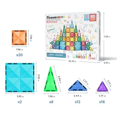 PicassoTiles 60 pcs Mini Magnetic Tiles Magnet Toys Travel-Friendly On-The-Go Building Blocks for Kids Compact Lightweight Creative playset Preschool Montessori Early Learning STEM Kids Toy Ages 3+. - Image 2