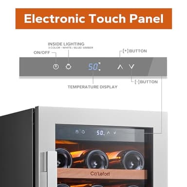 Ca'Lefort 15 Inch Wine Fridge, 33 Bottle Wine Cooler Refrigerator, 40-65°F Wine Refrigerator Glass Door, 3 LED Wine Fridge, Built-in or Freestanding Wine Fridge for Home/Bar/Kitchen (3.0 cu.ft) - Image 2