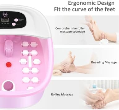 Foot Spa Bath Massager with Heat Bubbles and Vibration Massage and Jets, 16 OZ Calming Lavender Foot Soak Epsom Salt, Foot Soaker with Red Light, 22 Massage Rollers, Adjustable Temp - Pink - Image 6
