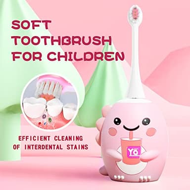 Kids U Shaped Electric Toothbrush with 4 Brush Heads, Sonic Toothbrush Kids with 5 Modes, Cartoon Dinosaur 360-Degree Cleaning IPX7 Waterproof Design (6-12 Age (Pink)) - Image 3