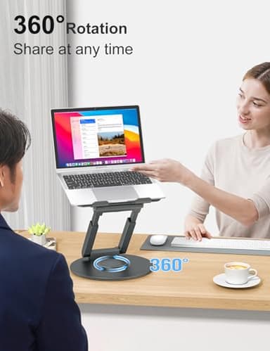 tounee Telescopic Laptop Stand for Desk with 360° Swivel Base, Sit to Stand, Height Adjustable, Portable Riser Holder for Good Posture, Compatible with MacBook Pro, All Laptops 10-17"-Gray - Image 2