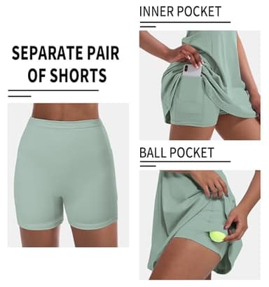 Tennis Dress for Women, Tennis Golf Dresses with Built in Shorts and Pockets for Sleeveless Workout Athletic Dresses Mint Green - Image 3