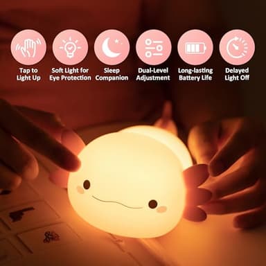 OkiyiD Axolotl Gifts, Cute Axolotl Night Light for Kids, Animal Silicone Nursery Night Lamp, Cute Room Decor Night Light for Kids Girls Boys Birthday Christmas Gifts - Image 3